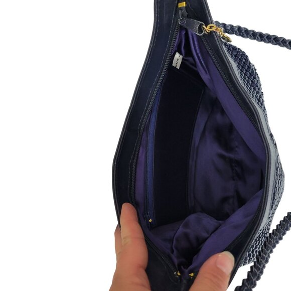 Metal Mesh Shoulder Bag Navy Blue Womens 12x9" Braided Strap Whimsy Coastal - Picture 15 of 16